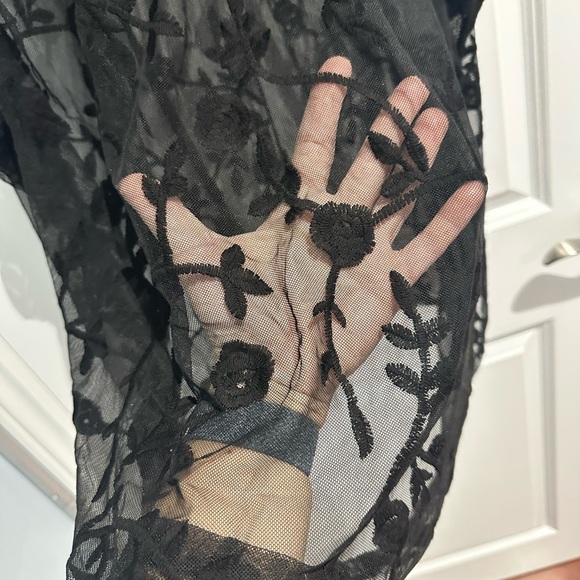 Sheer Mesh Embroidered Ruffle Sleeveless Blouse - Picture 3 of 4